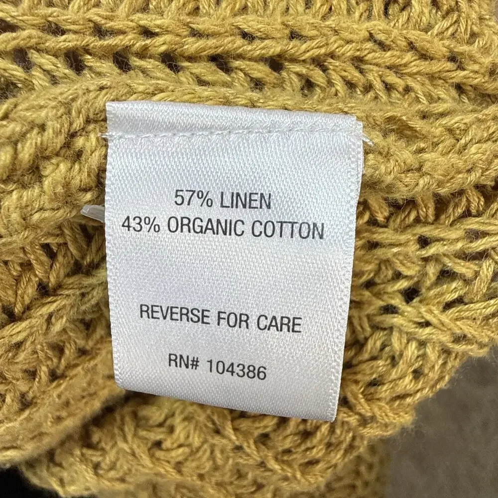 Garnet Hill Maren Button Cardigan Sweater Size L Brass Gold Linen Organic Cotton